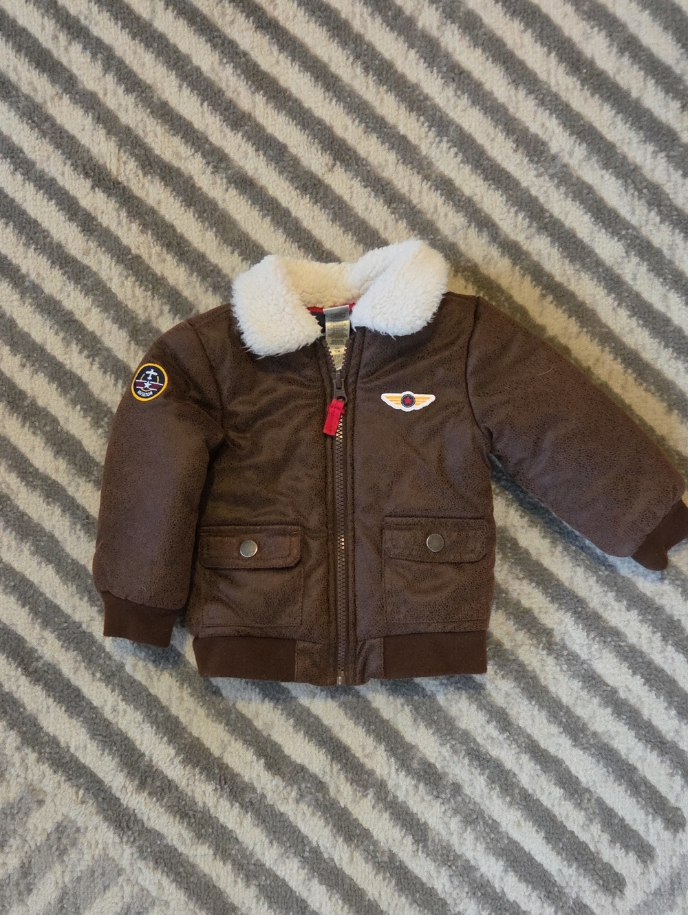 Little Me Brown Aviator Jacket with Sherpa Collar Size 12M